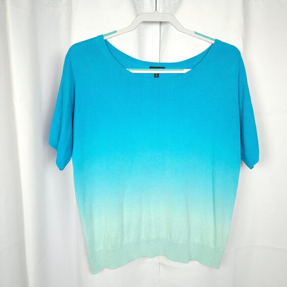 Talbots Womens Medium Blue Gradient SIlk Blend Pullover Short Sleeve Sweater - Picture 1 of 7